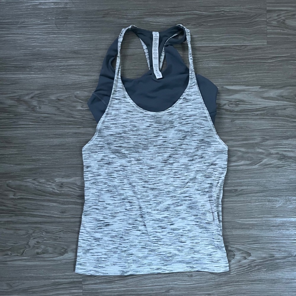 Lululemon 2-in-1 Built In Bra Tank Top Space Dye Gray Strappy Racerback Sz 6